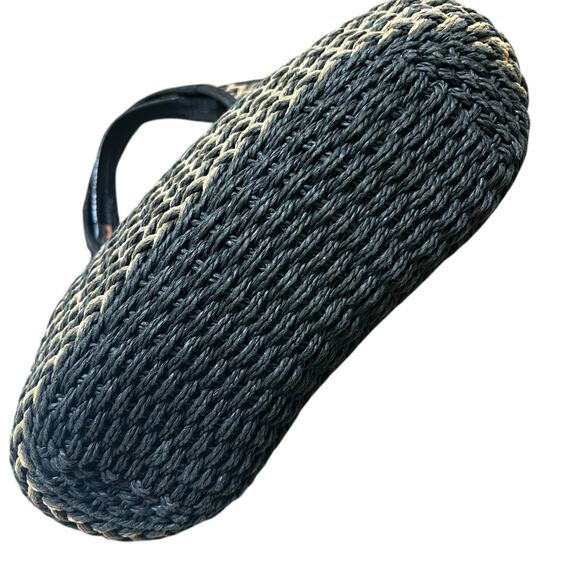 Brighton Woven Tan Straw Shoulder Bag Handbag Purse Black Croc Leather Handles - Picture 15 of 15